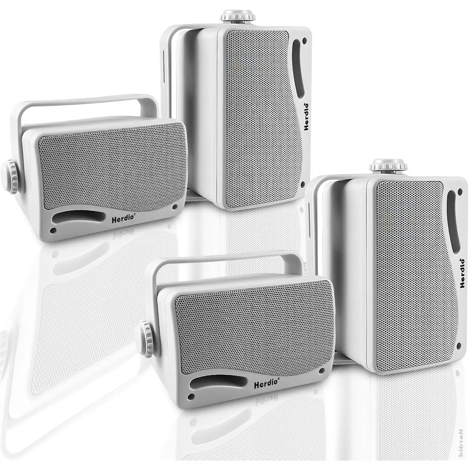 Herdio 3.5-Inch Wireless Bluetooth Waterproof Outdoor Speakers (4-Pack, White) - 400W Superior Audio, Mobile Streaming, Stable Connection, Surround Sound, All-Weather Durability & Protection, Home Patio Use