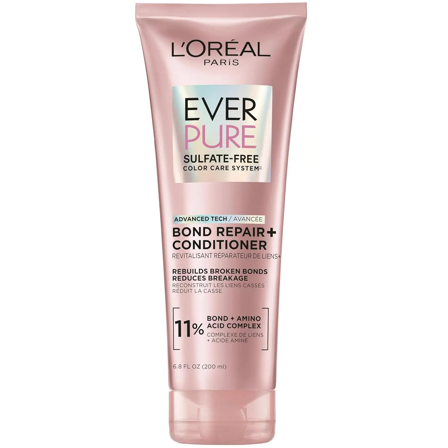 L'Oreal Paris Sulfate Free Bond Repair+ Conditioner, Hair Conditioner with Bond + Amino Acid Complex, Strengthens and Repairs Damaged or Color Treated Hair, EverPure, 6.8 Fl Oz (Packaging May Vary)