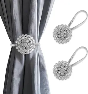 2Pcs Magnetic Tiebacks for Curtains, Sparkling Crystal Flower Curtain Tiebacks Curtain Buckle Clips with High-Elastic Spring Wire for Home Office Decoration (Silver) - Home Improvement.