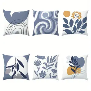 Bohemian Modern Abstract Geometric Floral Pillow Covers Set of 6, Hidden Zipper, Easy to Clean, Bedroom Living Room Sofa Car Home Decor