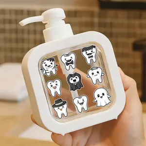Halloween Cartoon Teeth Decor, Moisturizing Soap Pump Bottle, Soap Dispenser for Kitchen & Bathroom, Cute Halloween Themed Decorative Tooth Pump Dispenser with Stitched Frankenstein, Witch, Vampire & Ghost Tooth Designs, Festive Home & Kitchen Sink B