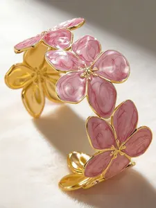 Women's Flower Enamel Open Bangle, Vintage Floral Bracelet, Elegant Romantic Style for Daily Party Wedding Jewelry