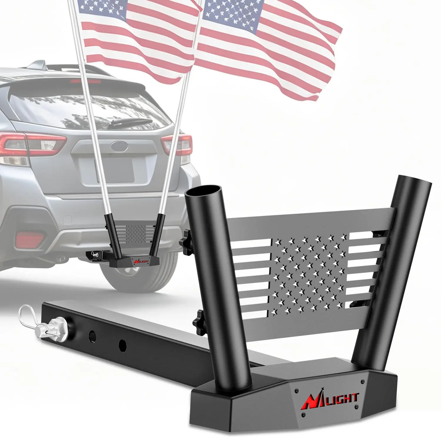 Nilight Heavy-Duty Metal Dual Flagpole Holder, Truck Accessories Hitch Mount Kit for 2-Inch Receivers, Fits 0.87-1.38 Inch Diameter Flag Tubes for SUVs, RVs