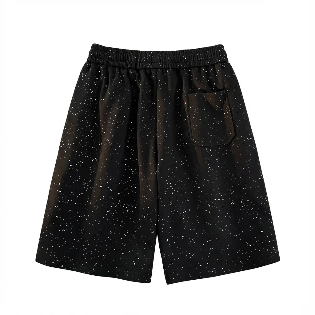 Men's Black Glitter Metallic Lurex Starry Print Cargo Shorts - Trendy Menswear for Summer Casual, Streetwear Use, featuring a Trendy Look short shorts black shorts