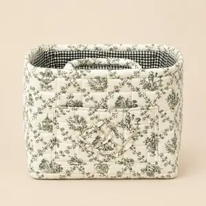 【Free Ship】Multi-Purpose Foldable Storage Bin with Handle, Washable Fabric Organizer for Home Decor & Office Supplies, Farmhouse Floral Design, Ideal for Toys Clothes Books Grocery Shopping, Great Mother's Day Gift