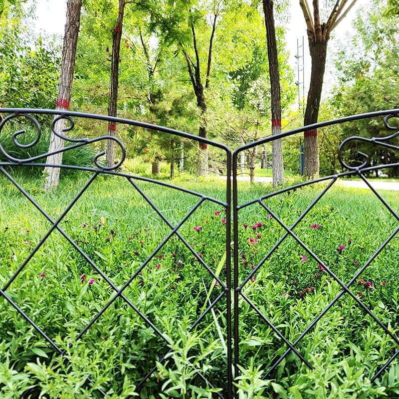 Arifaro Black Decorative Garden Fence — 24" High x 24" Wide (5-Panel Set, 10 ft Total Length); Rust-Resistant Metal Construction, No-Dig Installation; Doubles as an Animal Barrier; Ideal for Outdoor Borders, Dog Runs, Yards, Patios, and Flower Beds.
