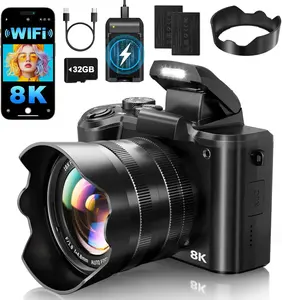 8K Digital Cameras for Photography Autofocus 88MP WiFi Professional 16X Digital Zoom Photography Camera with Dual-Lens for YouTube with Lens Hood, Touch Screen, 2 Batteries & Charging Stand Portable Lock Button Wireless
