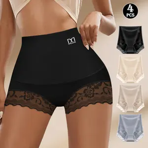 QUASTI 4/8 Pack High-Waisted Lace Women's Briefs High Elasticity Breathable Tummy Control Panties Full Coverage Briefs Women's Underwear,S-XXL