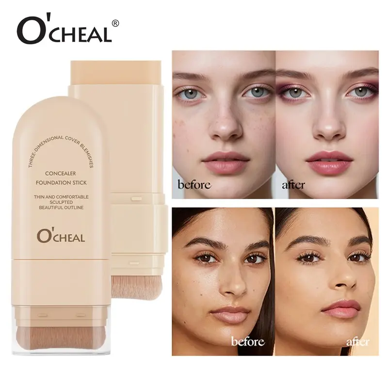 2-In-1 Concealer Foundation Stick Contour Rod, Long-Lasting Waterproof Sweatproof, Full Coverage, Includes Foundation Brush, Perfect Makeup Gift