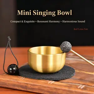 Pure Copper Mini Sound Bowl Set, Yoga Meditation Stress Relief Percussion Instrument, Healing Tool, Office Sound Therapy, Includes Hammer, Mat, Beads