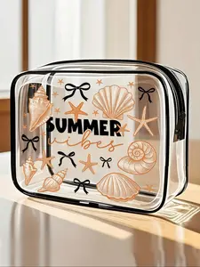 "Summer" Letter-Print PVC Waterproof Beach Bag — Featuring Shell and Starfish Accents | PVC Cosmetic Pouch | Cosmetic Travel Bags | Vacation & Travel Essential Toiletry Bag | Mother's Day Gift | Summer Must-Have