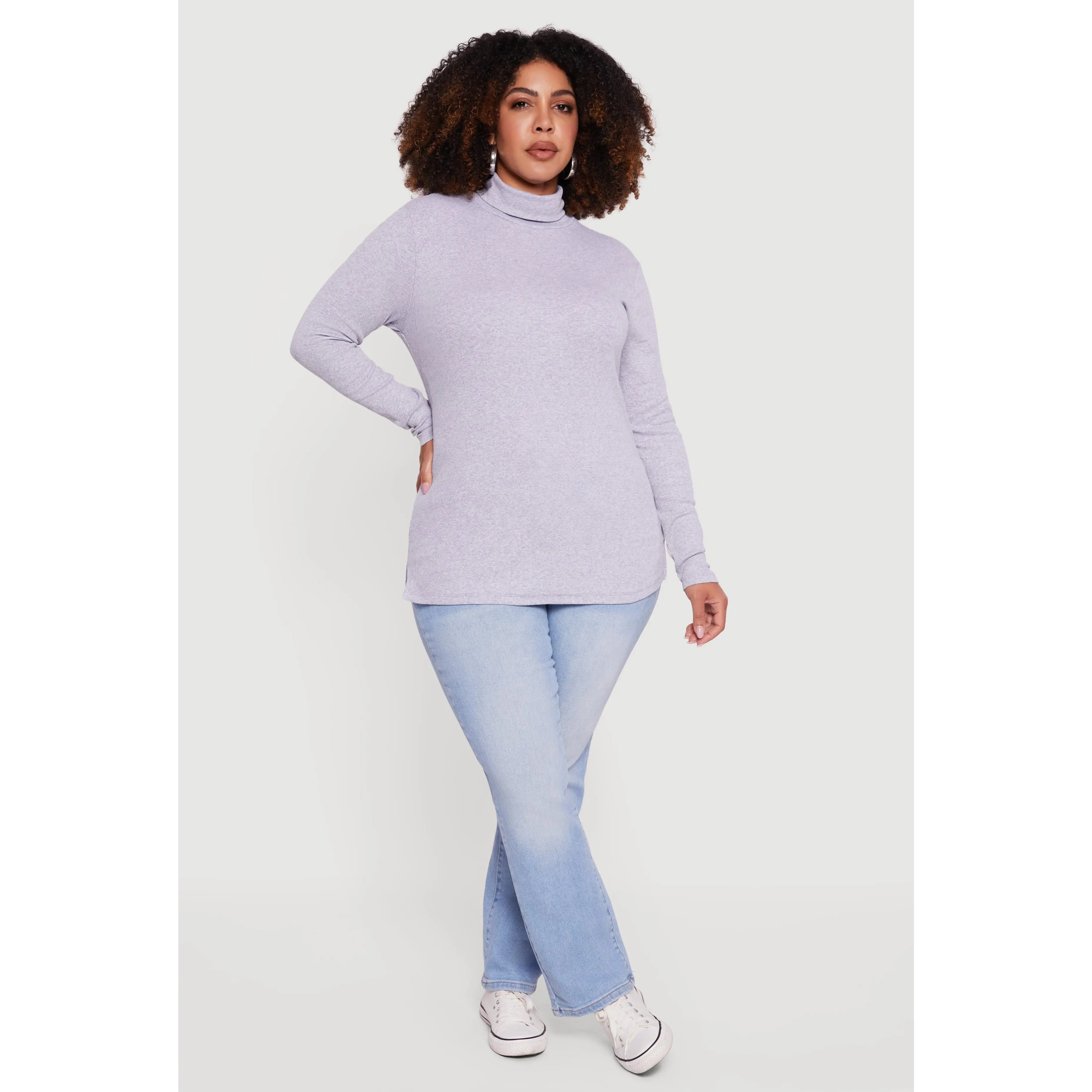 Plus Size Ribbed Knit Turtleneck Long Sleeve Top