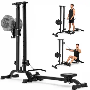 [New deals] CR63 TOUSAINS Foldable Cable Machine, 330LBS Strength, Back Exercise, LAT Tower and LAT Row Cable Machine for Home Gym Dumbbell Clamps