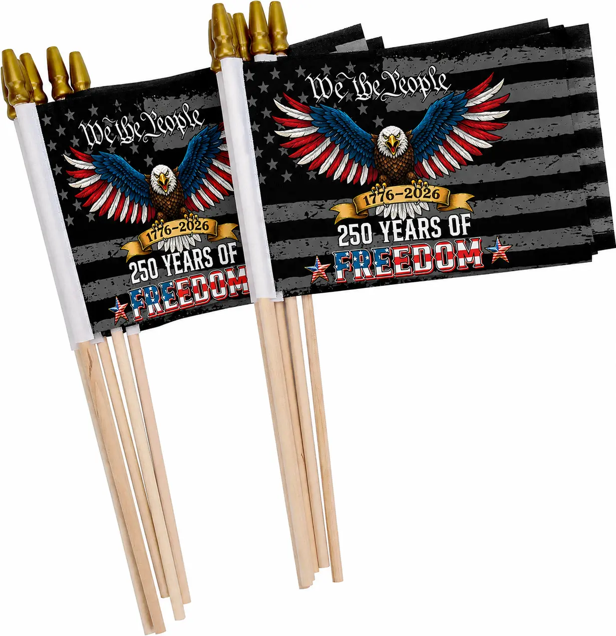 Patriotic We The People 1776-2026 Handheld Flag, 250 Years Of Freedom Eagle Mini Stick Flag, Small American Party Parade Flag With Wooden Pole Gold Spear Top For Independence Day USA 250th Decor