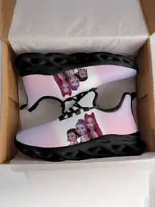 Unisex K-Pop Print Casual Sneakers, Sports Shoes, Breathable Textile Upper, Lightweight Eva Sole, Anti-Slip & Durable, All-Season Comfort