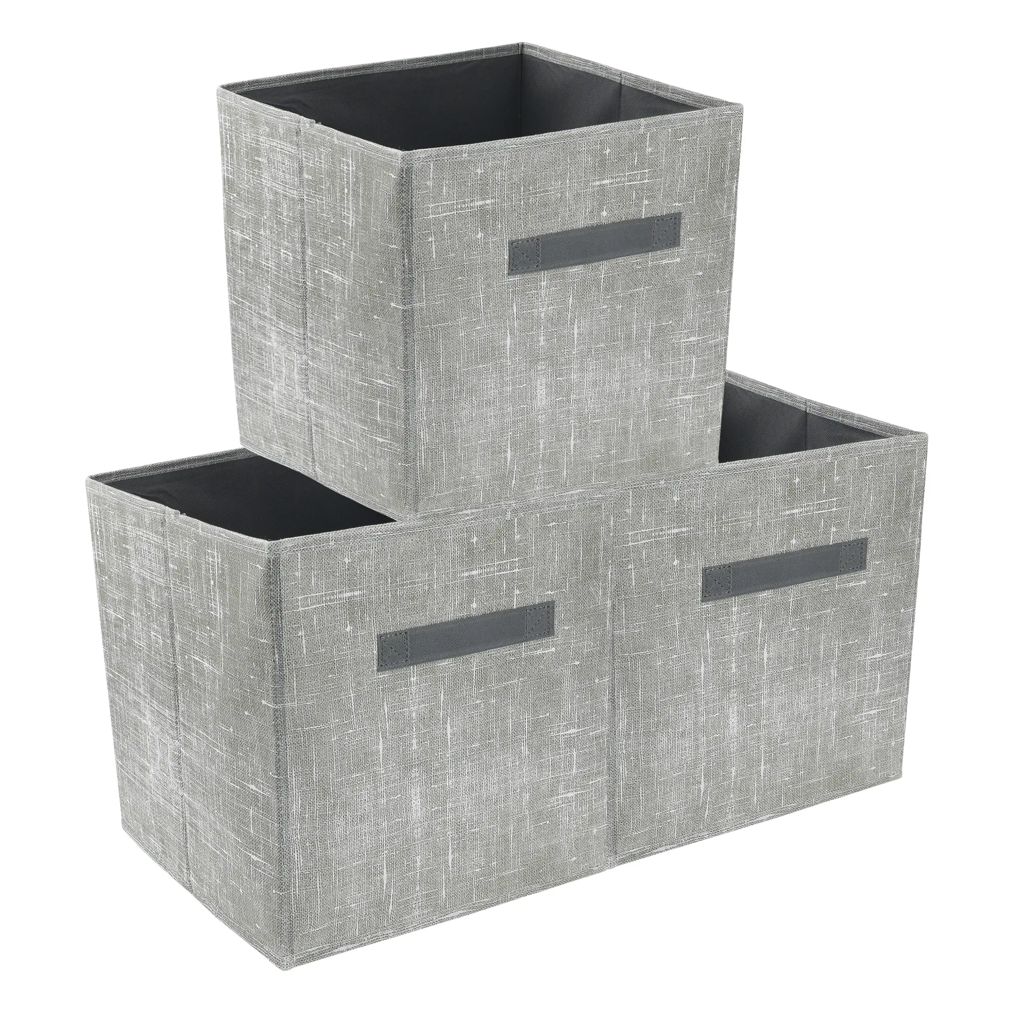 REGALWOVEN 3-Pack Lightweight Fabric Storage Cube Boxes, Household Organiser Bins with Handles for Shelves & Closets, Collapsible 11x11x11in Gray Baskets for Clothes & Books