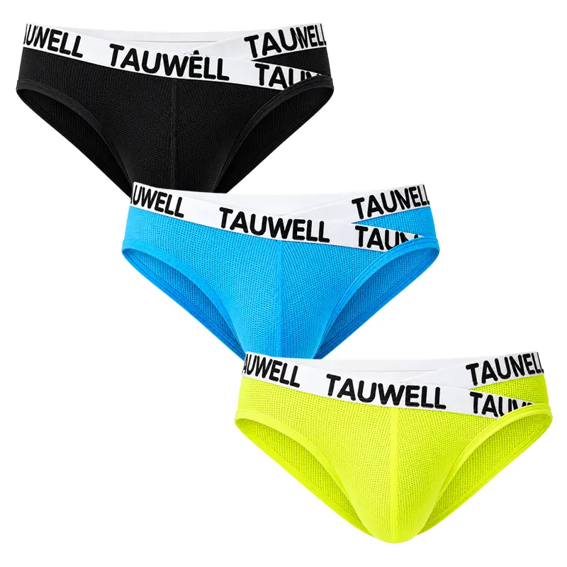 TAUWELL 3 Pack Men’s Underwear Mesh Briefs, Lightweight Nylon Stretch Breathable Underpants with Contoured Pouch and Crossover Logo Waistband-25110