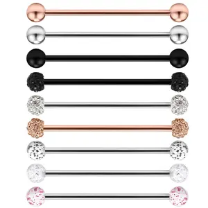OIDEA 14G 316L Stainless Steel Cartilage Industrial Barbell, Body-Safe Piercing Jewelry with Cubic Zirconia Rhinestones, 9PCS Mixed Length Set