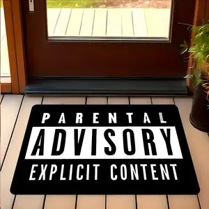 Parental Advisory Explicit Content Doormat - Funny Music Lover Welcome Mat - Cool Retro 90s Hip Hop Adult Exclusive Territory Rug - Unique Housewarming Gift for Friends