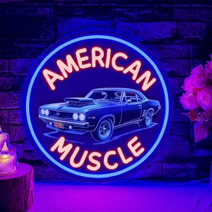 1pc"AMERICAN MUSCLE" LED Sign Neon Light, Powered by USB, Vibrant Car Sign Cool Wall Hanging Art Neon Sign for Auto Repair Shop, Garage, Parking Lot, Racing Track, Game Room, Man Cave, Party, Gift for Man, Led Neon Lights