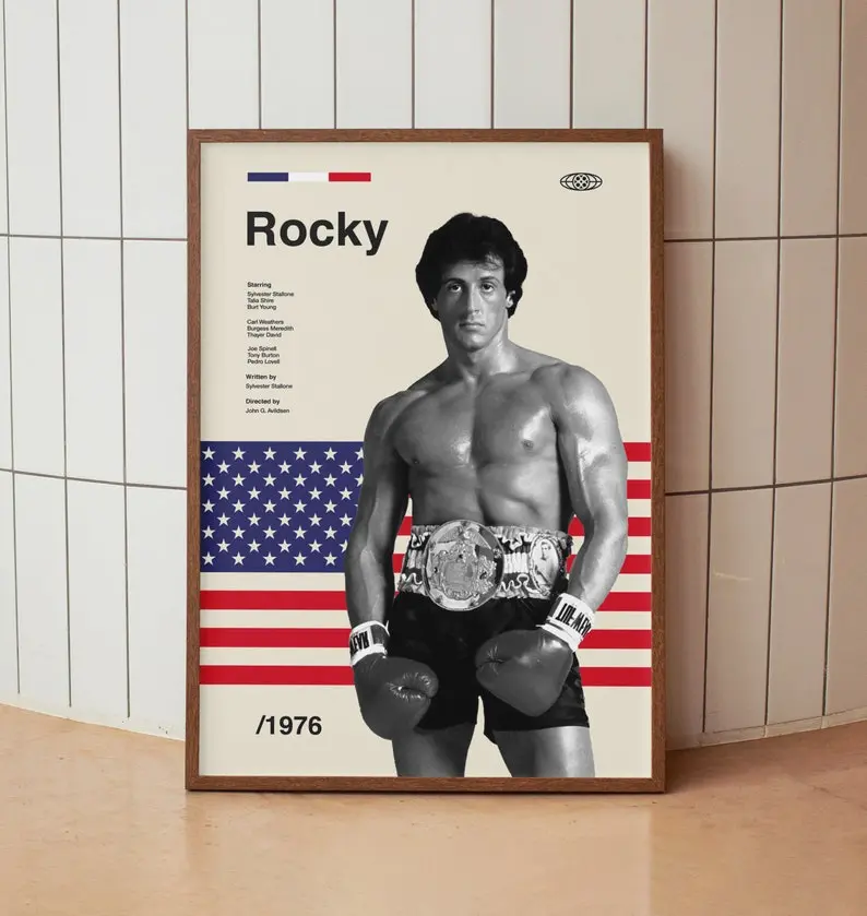 Vintage Boxing Movie Poster, Sylvester Stallone, Minimalist Midcentury Wall Art Print