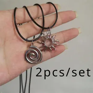 2pcs Punk Charms Jewelry Chains Vortex Swirl Pendant Necklaces Vintage Star Choker Women Fashion Goth Necklace Accessory Grunge