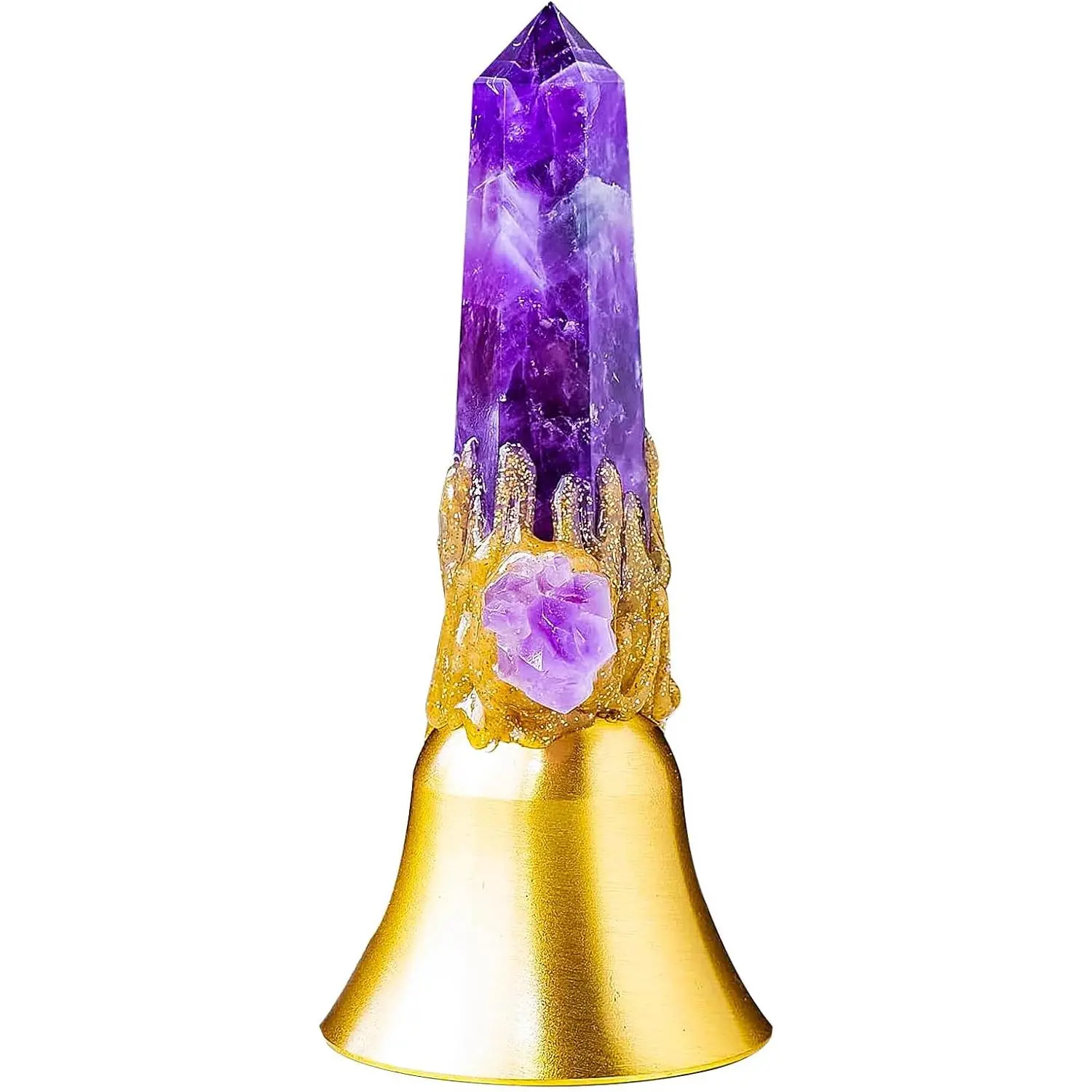 Super Loud Solid Brass Handbells Altar Bells Natural Amethyst Tower Bell Chimes Witch's Bells Hand Percussion Instruments Call Bells for Meditation Prayer Reception Pet Feeding and Home Decoration