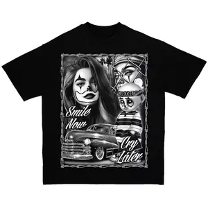 Smile Now Cry Later Chicano Clothing Gangster Streetwear Graphic Tee for Men Women T-Shirt Daily Wear Summer Fashion Gift