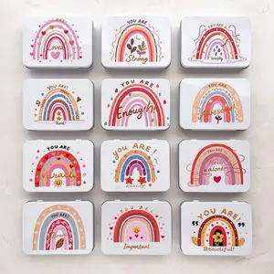 Affirmation Tin Box, Small Notions Storage Box, Rainbow Trinket Box, Encouragement Gift, Self Care Gift, Stocking Stuffer, Metal Travel Case