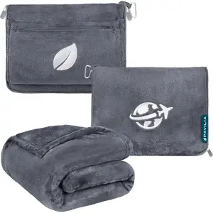 Travel Blanket and Pillow, Arms Opening Airplane Blankets for Adults, Compact Plane Blanket with Arm Hole 2in1 Bag for Flight Camping Fit in Luggage Backpack Traveler Gift, Dark Gray satin trimmed