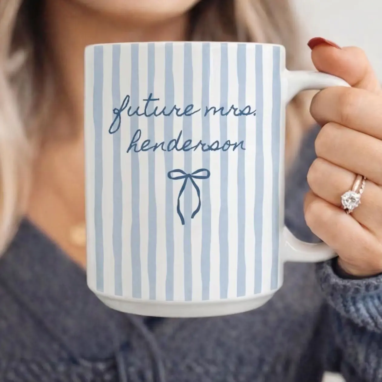 Personalized Future Mrs Mug, Striped Engaged Mug, Engagement Gift, Bridal Shower Gift, Bride to Be Gift
