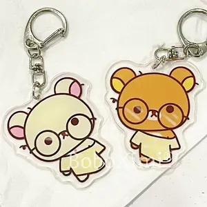Cute Rilakkuma Keychains Couple Kawaii Relax Bear Acrylic Car Key Ring Classic Toys School Bags Pendant Decor Best Friend Gift