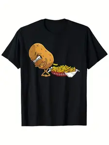 180g funny fries design men and women potato food lovers T-shirt, Halloween, unisex fit, all-day comfort, Christmas Eve, hiking and adventure, street casual look, home leisure