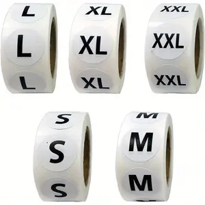 5 Rolls（2500 PCS） Round Clothing Size Stickers, Self-Adhesive Size Labels, Pre Cut Stickers, Removable Tag Stickers, S M L XL XXL Universal Size Markers, Round Sticker Labels for T-Shirts, Garments, Clothes Boutique and Retail Store Use