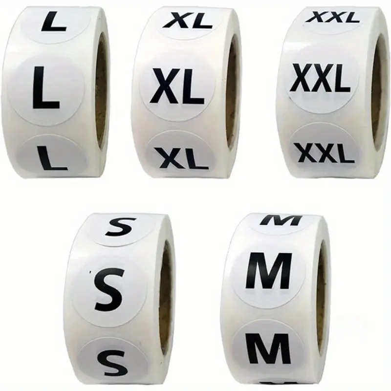 5 Rolls（2500 PCS） Round Clothing Size Stickers, Self-Adhesive Size Labels, Sticky Labels, Pre Cut Stickers, Removable Tag Stickers, S M L XL XXL Universal Size Markers, Round Sticker Labels for T-Shirts, Garments, Clothes Boutique and Retail Store Use