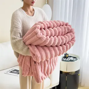 Fleece Throw Blanket for Couch – 3D Ribbed Jacquard Soft and Warm Decorative Fuzzy Blanket – Cozy, Fluffy, Plush Lightweight Pink Throw Blankets for Bed, Sofa