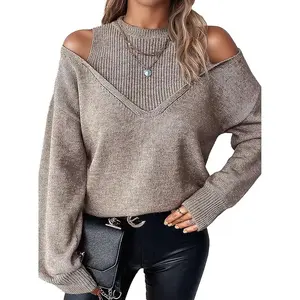 Cold Shoulder Long Sleeve Sweaters for Women Sexy 2025 Fall Fashion Off The Shoulder Pullover Sweater Tops