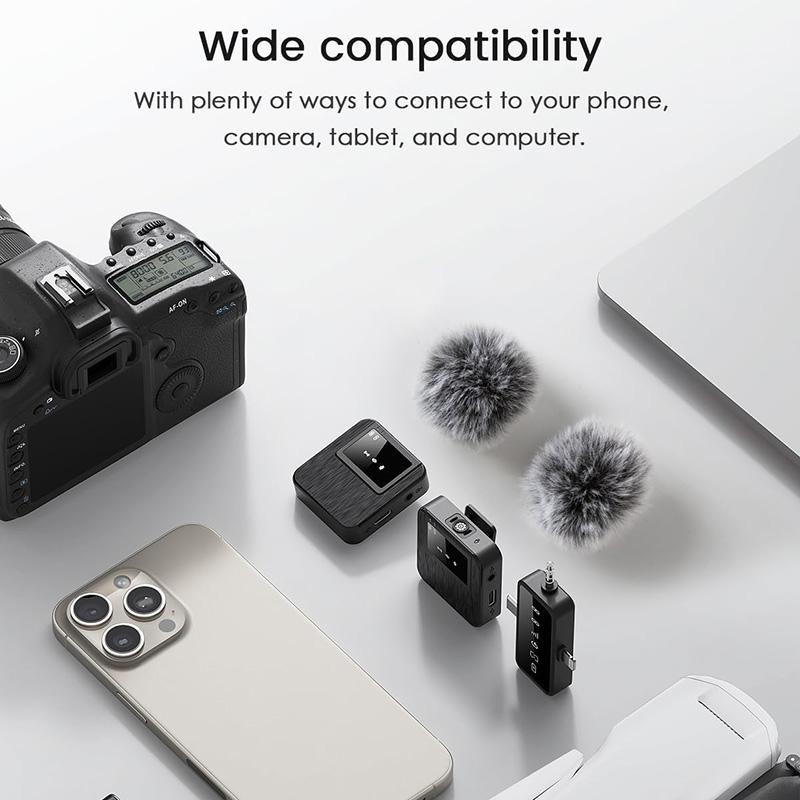 3-in-1 Mini Microphone for iPhone, Android, Camera - 328ft Long Range, 20H Battery Life, Wireless Microphones, Lapel Mic with AI Noise Reduction for Video Recording, YouTube, TikTok