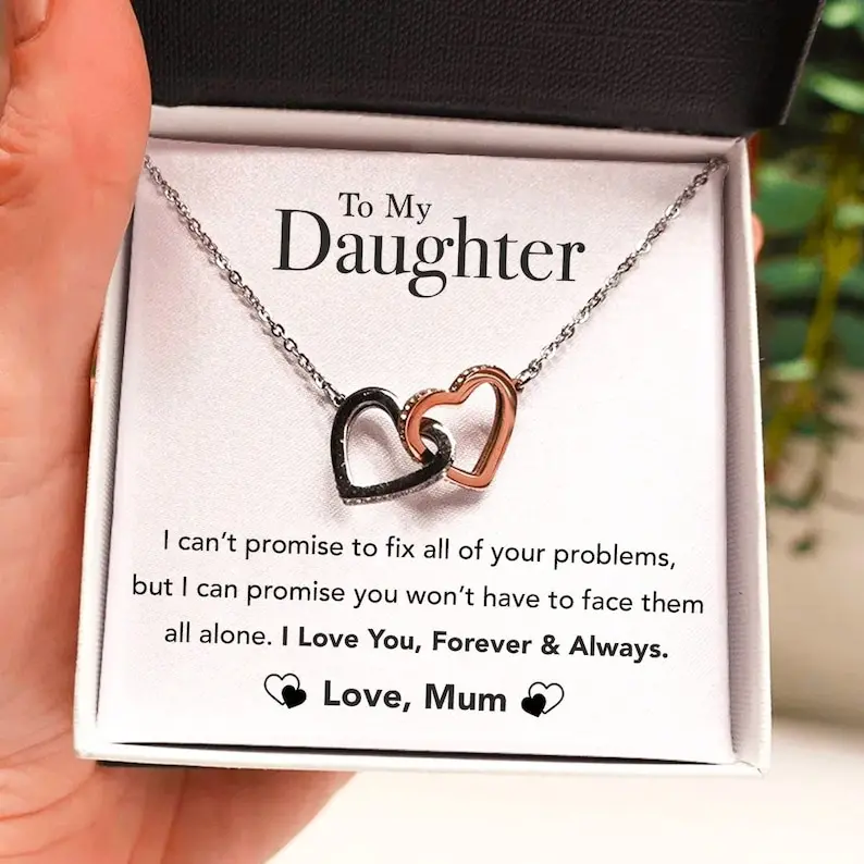 Interlocking Hearts Necklace Gift For Daughter From Mum Sterling Silver Pendant Christmas Gift Birthday With Message Card