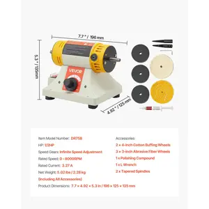 VEVOR Bench Buffer Polisher, 1/2HP Polishing and Buffing Machine, 0 to 8000RPM Benchtop Polisher with 2PCS 4 Cotton Wheel, 3PCS 3 Abrasive Fiber Wheels Polishing Compound for Metal Jewelry Wood