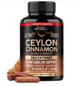 Ceylon Cinnamon Capsules - Extra Strength - Energy Heart & Metabolism Support for Men & Women - Pure Natural Cinnamon 20:1 Extract Supplement - GMO & Gluten Free - Lab Tested - 60 Capsules 2 Month