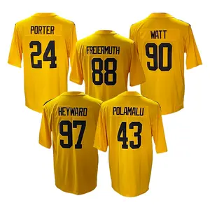 Throw-back Stitched Yellow American Pittsburgh SPORTS T-shirt 4 DK Metcalf 5 JALEN Ramsey 8 Aaron Rodgers 24 Joey Porter jr 90 T.J Watt 43 TROY Polamalu 88 PAT Freiermuth