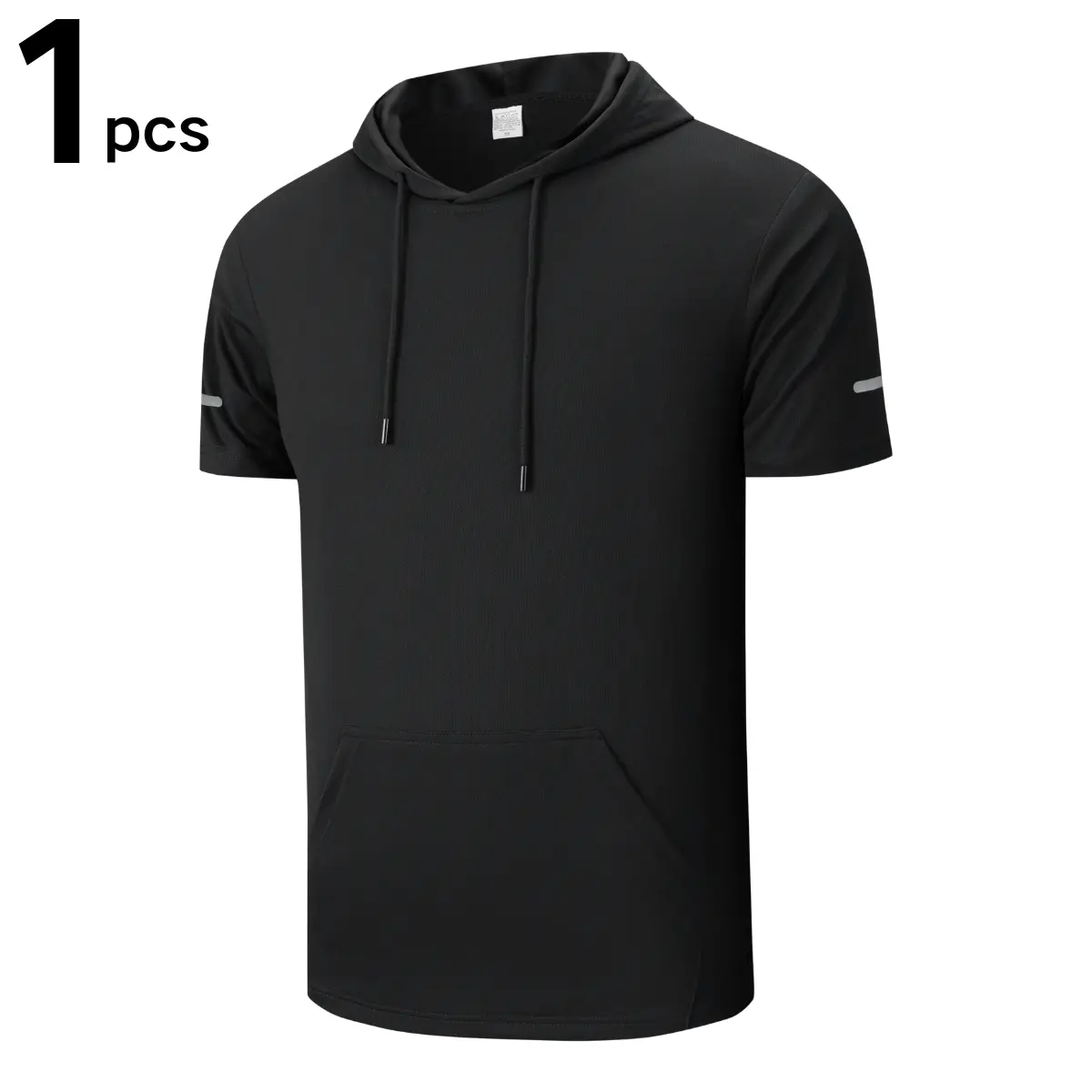 Men's Solid Color Short-Sleeve Sporty T-Shirt Hoodies - Elastic Drawstring, Breathable Mesh, Kangaroo Pocket, Reflective Strips - Men&rsquo;s Clothes for Summer Sports, Commuting, Sporty T-Shirts