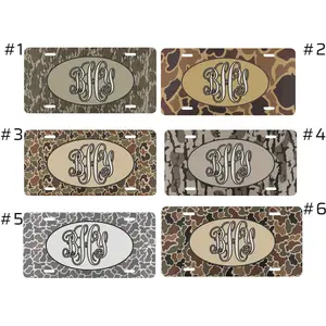 Custom Monogram Camo License Plate | Personalized Car Tag for Hunters & Country Girls | Initials Plate | Duck Deer Outdoor Plate