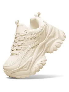 026 Spring/Summer New Women's Platform Chunky Shoes, Invisible 5cm Height Increase, Breathable Mesh Sports Shoes, Slimming Dopamine Casual Shoes, All Black/All White, Suitable for Shopping, Commute, Outdoor Activities, and Running, Plus Sizes 35-42