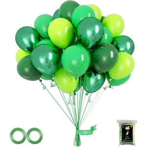 100pcs Green Balloons 12 Inches Different Shades Dark Green Emerald Green Lime Green Chrome Metallic Green Latex Balloons for Jungle Safari Party Supplies St. Patrick's Day Decoration