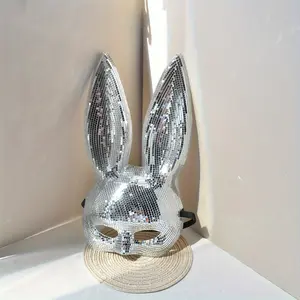 Disco Mirror Bunny Mask, Cute Animal Mask, Glitter Rabbit Costume, Reflective Silver Color, Halloween Cosplay Party Essential