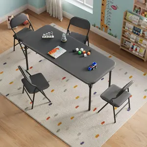 Kids Table and 4 Chairs Set – Folding Activity Table Set with Padded Seats, Portable & Lightweight, Collapsible Design for Study, Playroom, Daycare, Arts & Crafts, Black