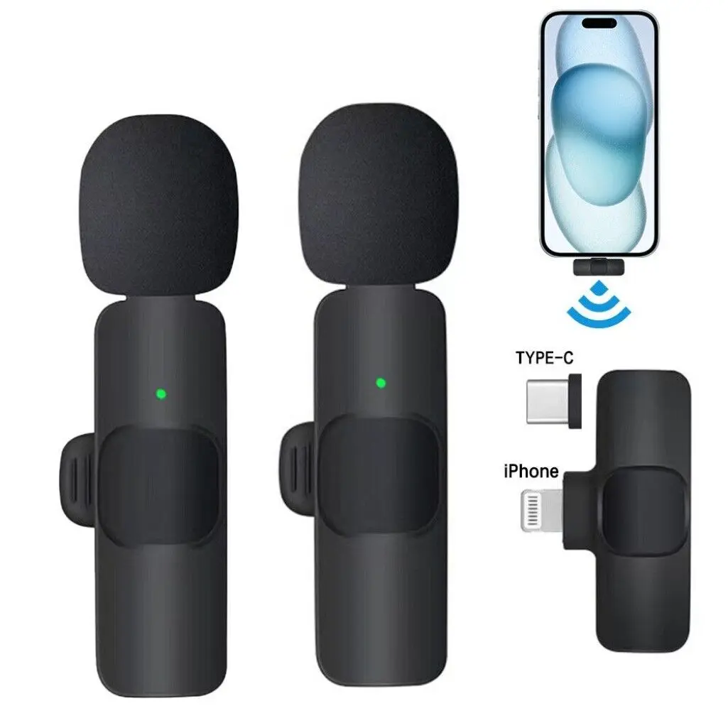 2 Pack Wireless Lavalier Microphone for iPhone iPad Android Phone Plug and Play Noise Reduction Mini Microphone for Video Recording Interview Podcast Vlog YouTube Tiktok Audio Bluetooth Clip Portable Rechargeable