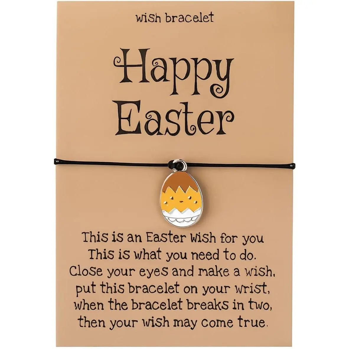 Festive Bunny Design Wish Jewelry, Adjustable Holiday Cord with White Rabbit, Custom Sizing for Easter, Includes Heartwarming Message Card, Easter Egg, Animal, Black String, Bracelet